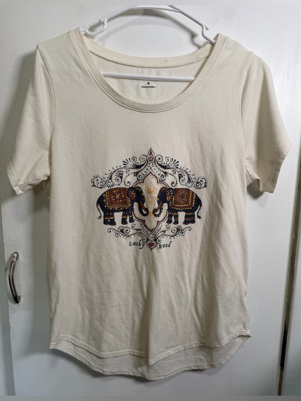Lucky Brand Cream Elephant Tee Shirt